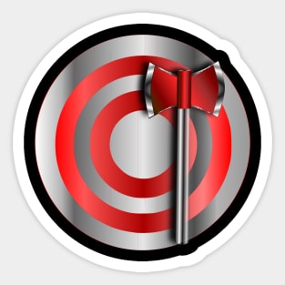 Straight Handle Silver Red Stripe Target and Throwing Hatchet Sticker